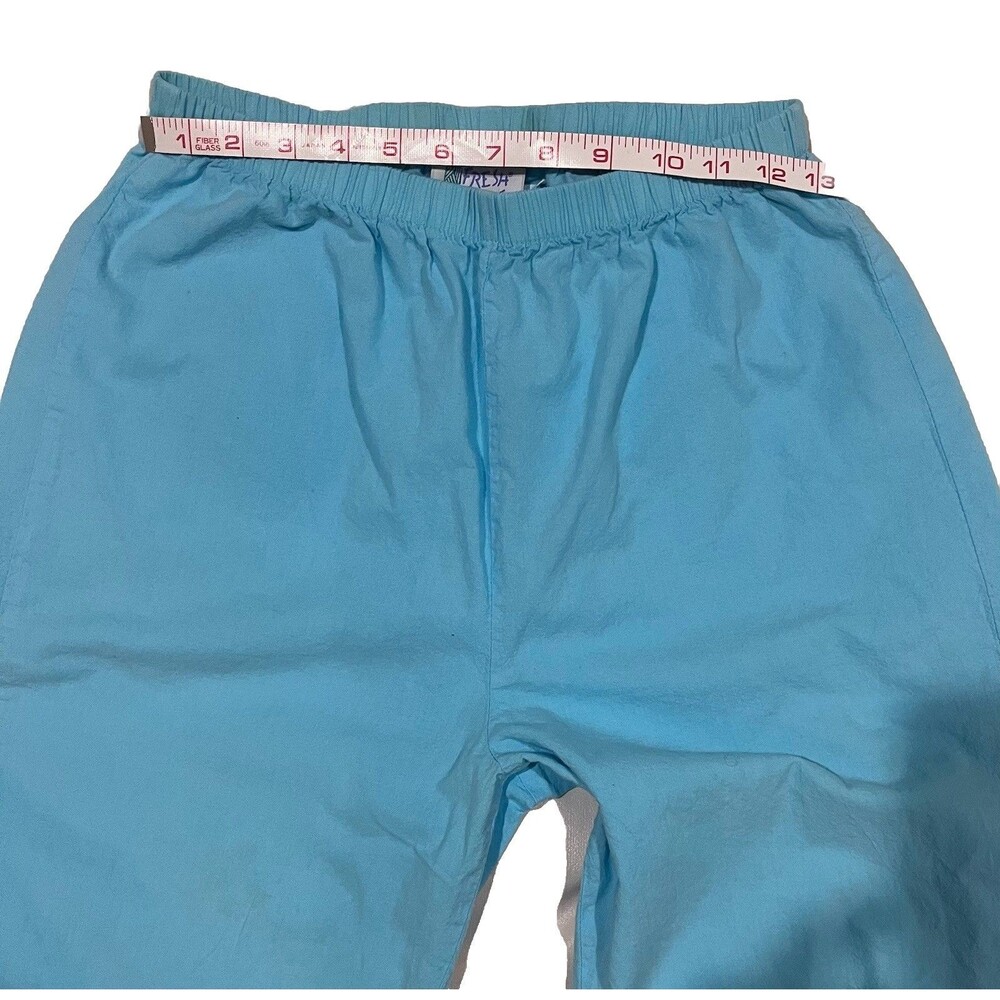 Fresh Produce Light Aqua Blue Cropped Elastic Waist Cotton Pants Sz M Pockets - Picture 4 of 8